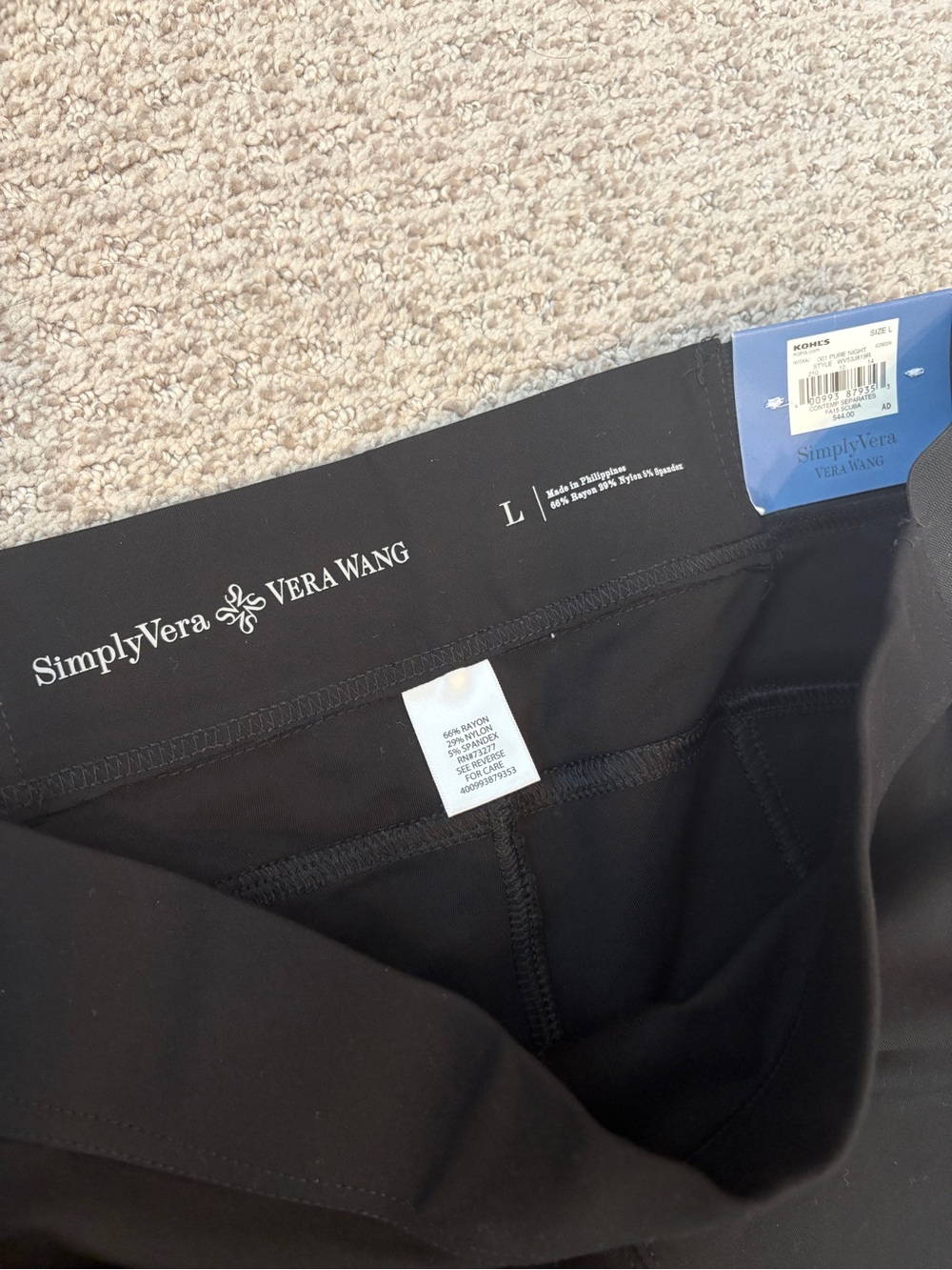 Vera Wang Black Stretch Skinny Mid-Rise Pants Size Large - Picture 3 of 5